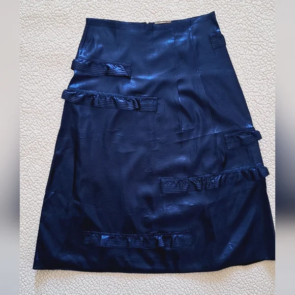 BURBERRY Silk Metallic Blend Midi Skirt Women's Blue IT 44 US 10 Org $890